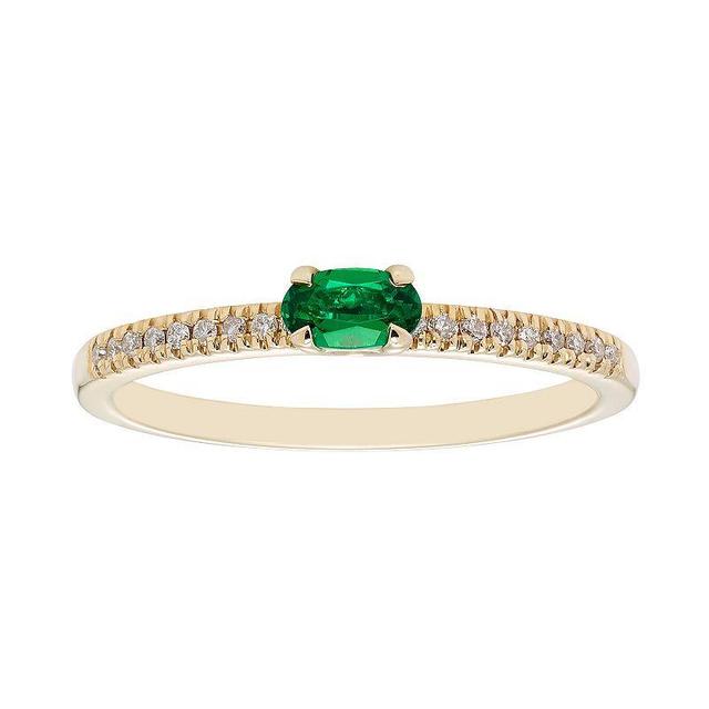 Boston Bay Diamonds 10k Gold Lab-Created Emerald & 1/10 Carat T.W. Diamond Ring, Womens Green Product Image