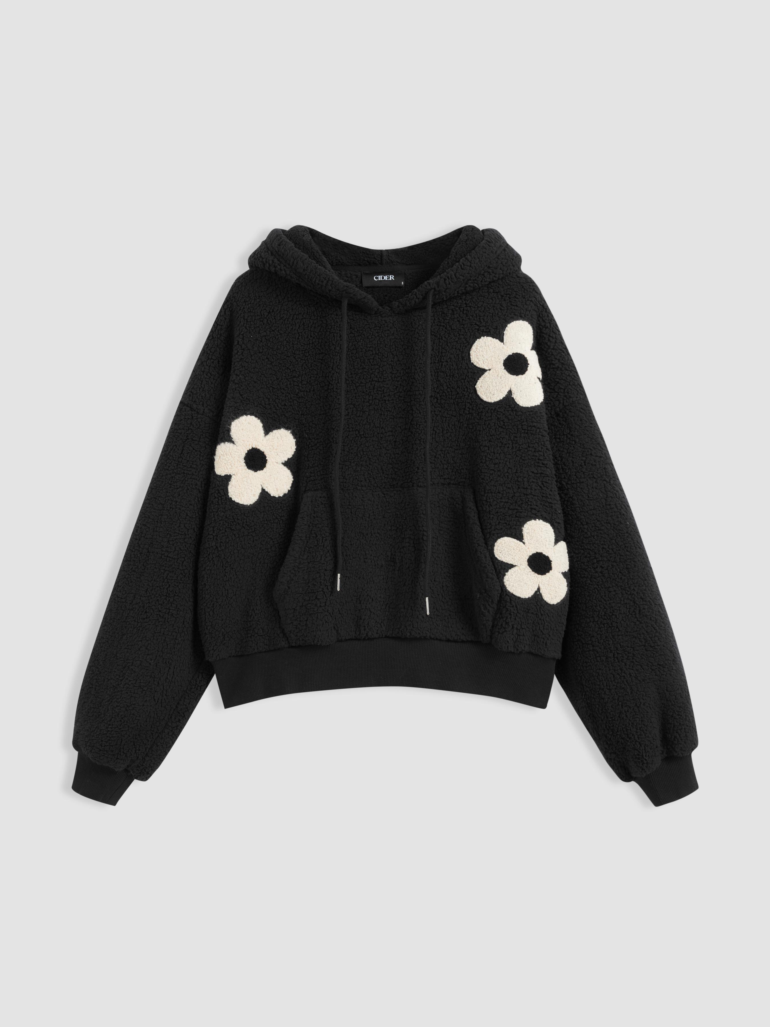 Fleece Floral Knotted Hoodie Product Image