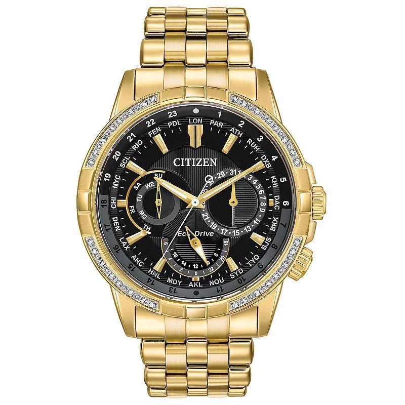 Citizen Eco-Drive Mens Calendrier Diamond-Accent Gold-Tone Stainless Steel Bracelet Watch 44mm - Gold Tone Product Image