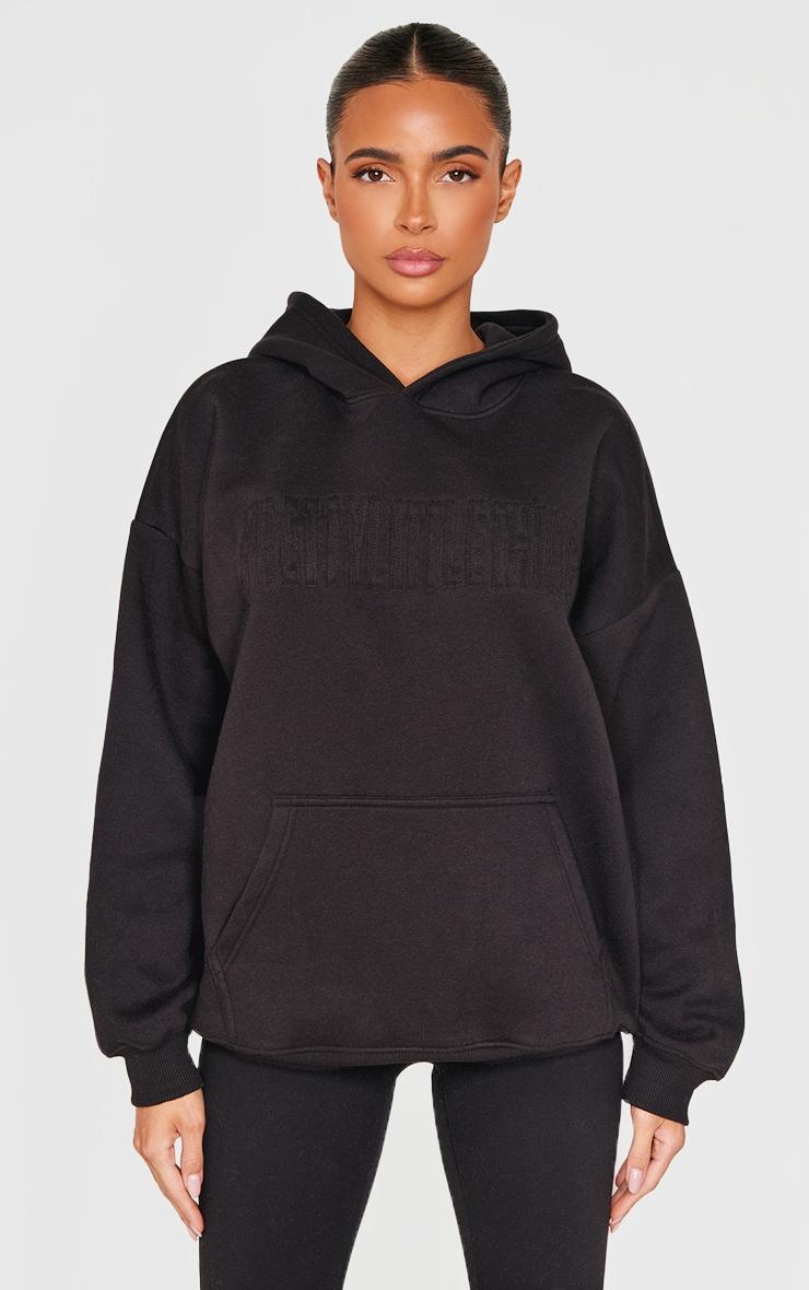 PRETTYLITTLETHING Black Applique Oversized Hoodie Product Image