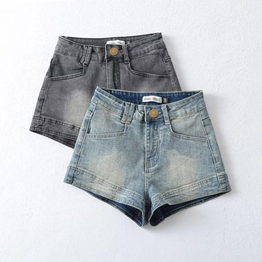 Mid Rise Washed Denim Shorts Product Image