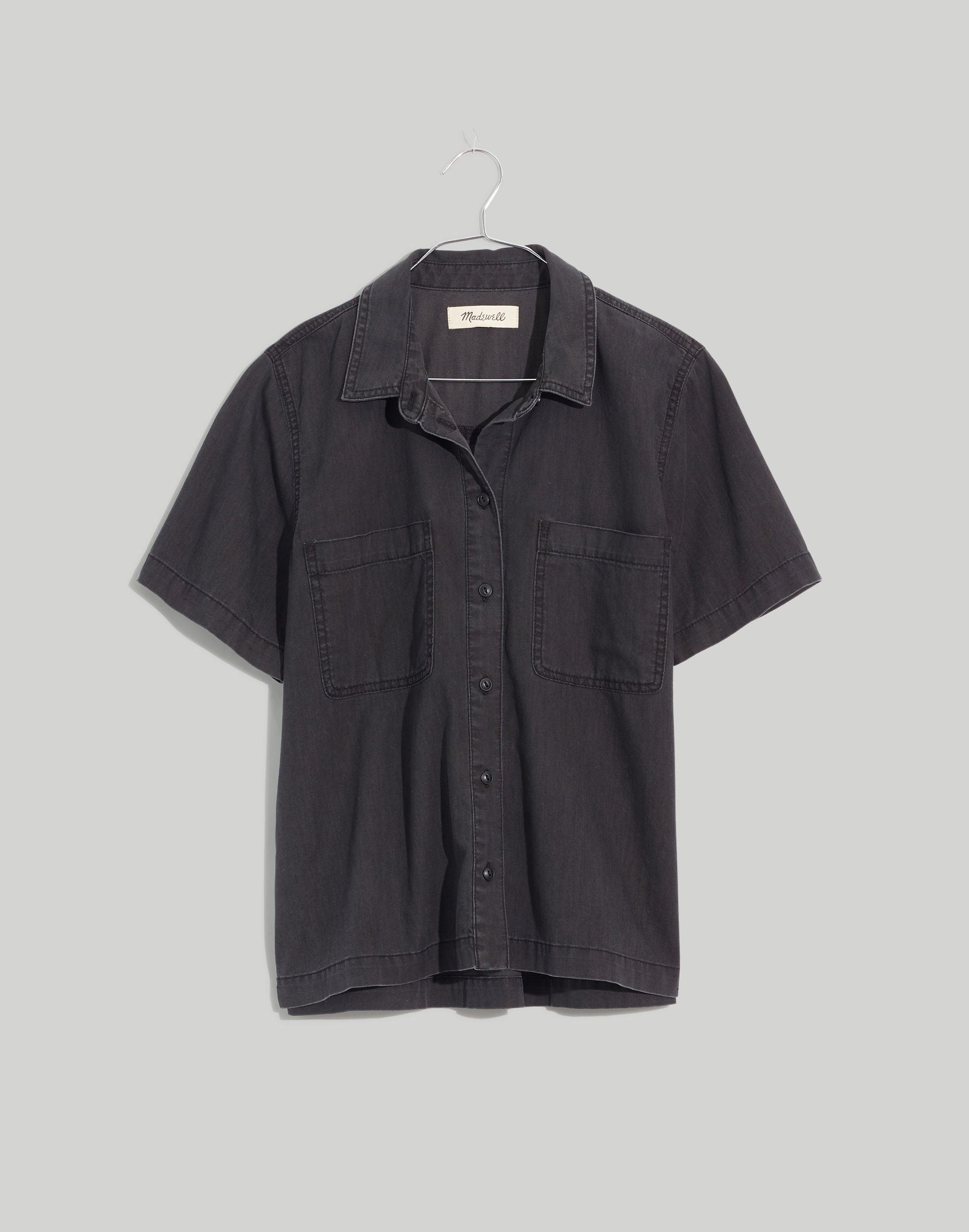 Denim Short-Sleeve Button-Up Shirt Product Image