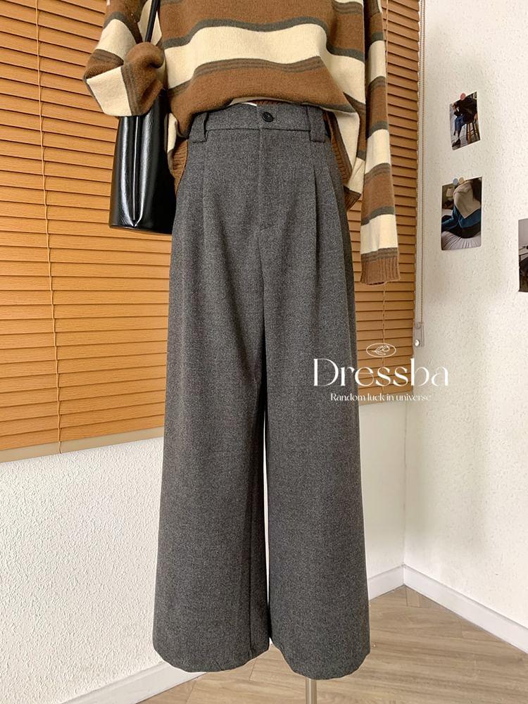 High Rise Plain Wide Leg Suit Pants Product Image