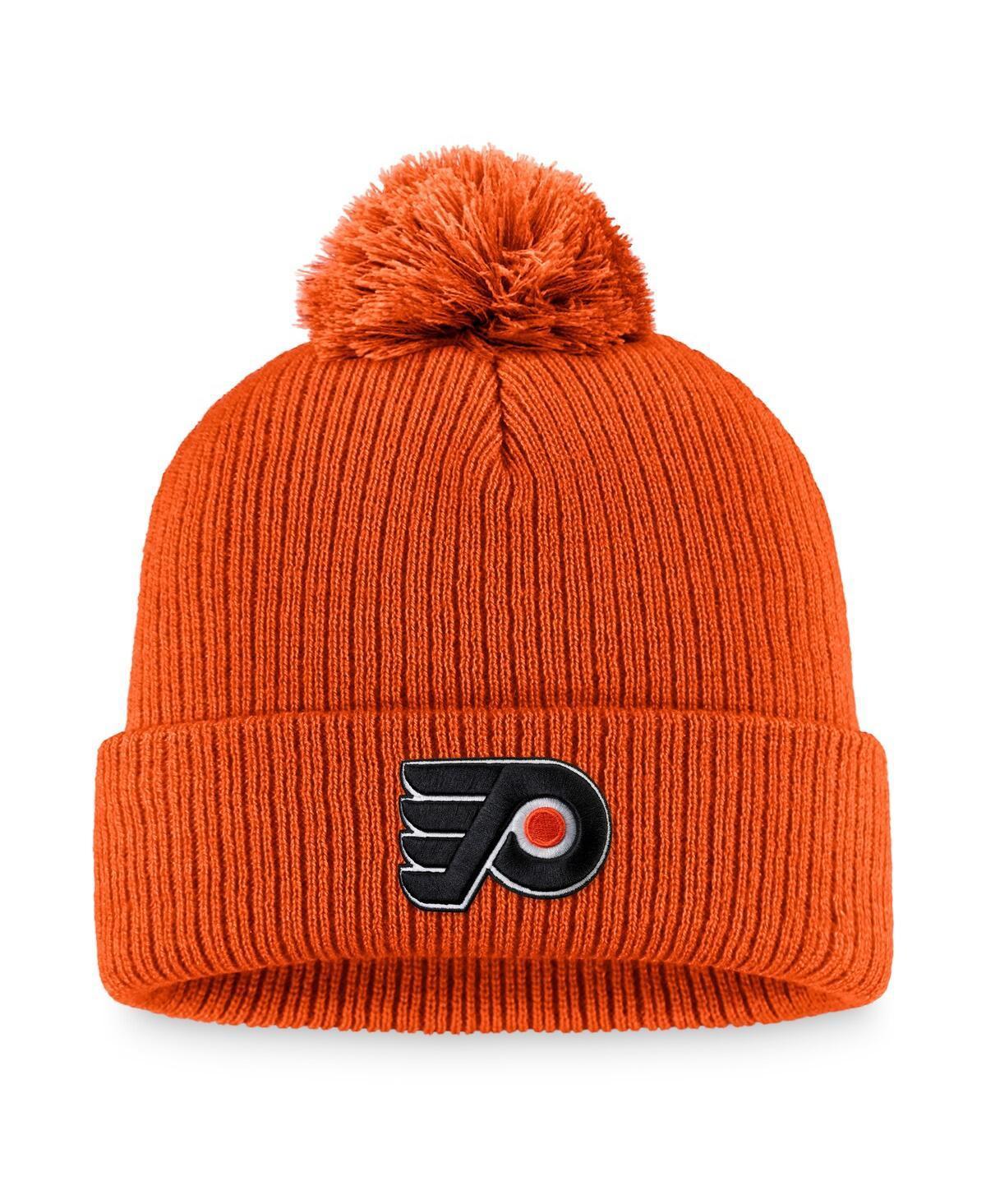 Mens Fanatics Branded Orange Philadelphia Flyers Core Primary Logo Cuffed Knit Hat with Pom Product Image