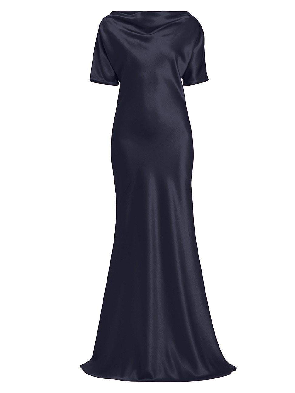 Womens Satin Cowlneck Short-Sleeve Gown Product Image