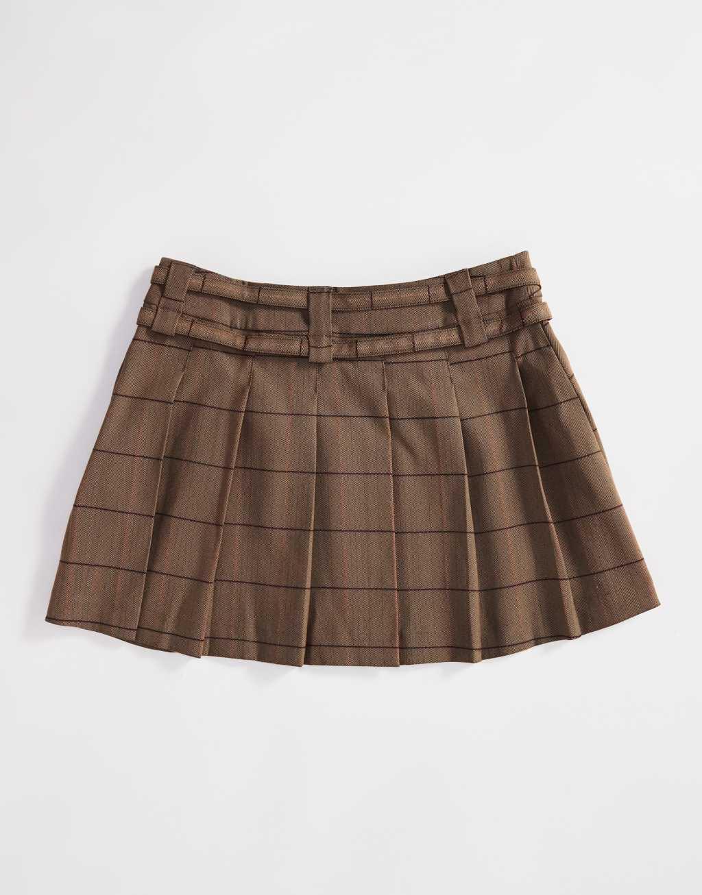 ASOS DESIGN tailored pleated mini skirt with belt detail in check Product Image