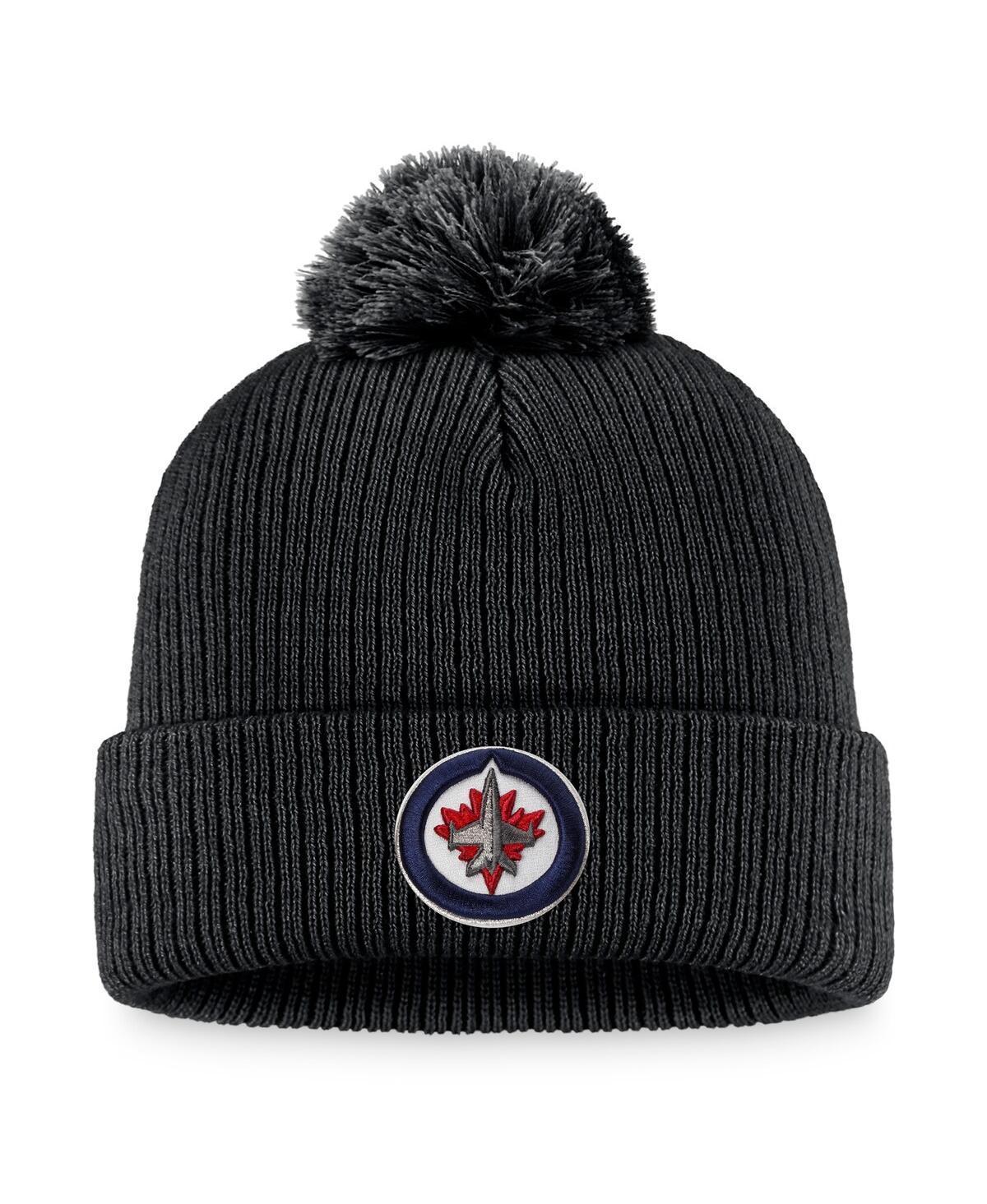 Mens Fanatics Black Winnipeg Jets Core Primary Logo Cuffed Knit Hat with Pom Product Image