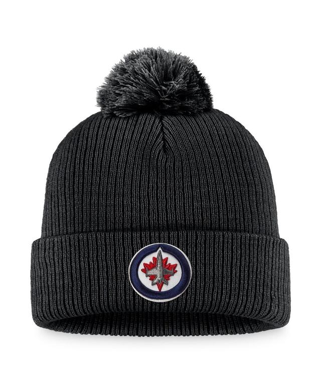 Mens Fanatics Black Winnipeg Jets Core Primary Logo Cuffed Knit Hat with Pom Product Image