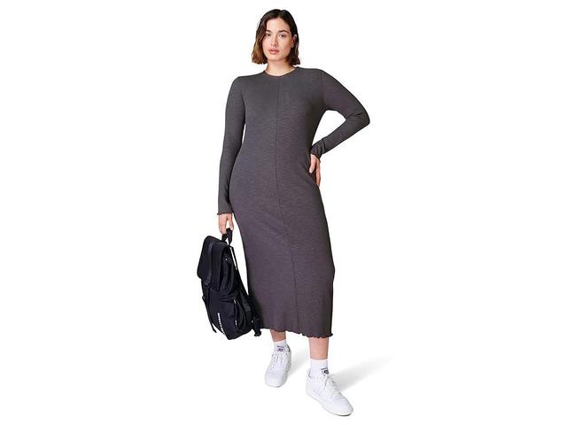 Sweaty Betty Ribbed Long Sleeve Midi Dress (Urban Grey) Women's Dress Product Image