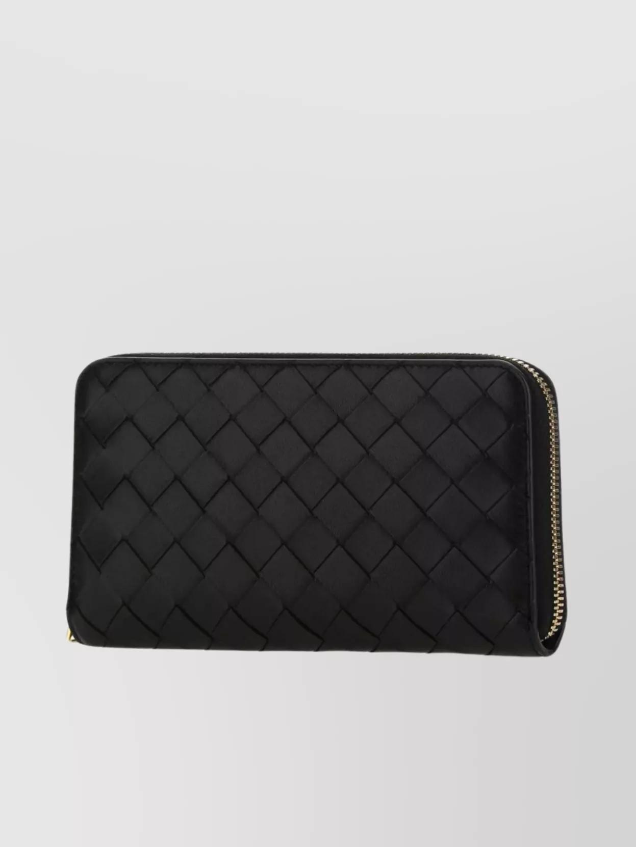 Quilted Leather Wallet Featuring Unique Pattern In Black Product Image