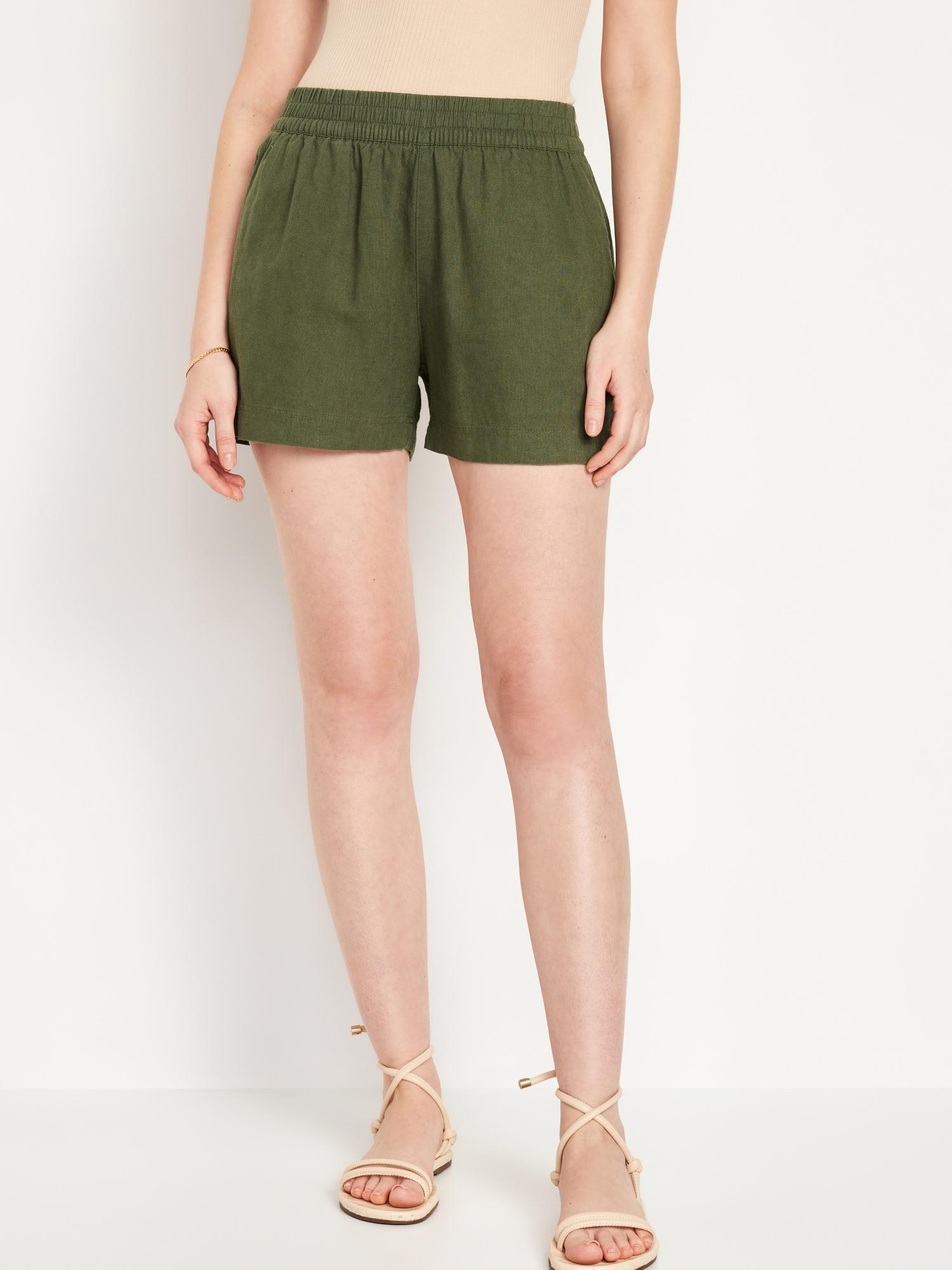 High-Waisted Linen-Blend Pull-On Shorts for Women -- 3.5-inch inseam product image