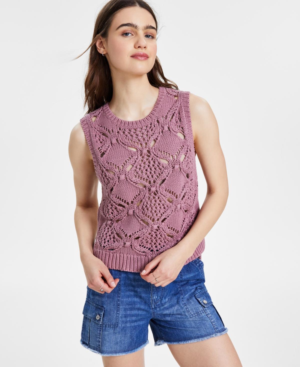 Lucky Brand Womens Diamond Crochet Cotton Sweater Vest Product Image