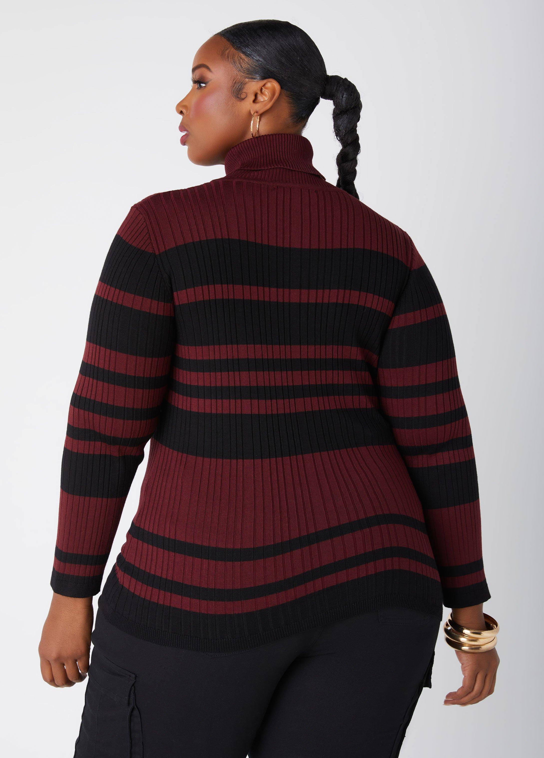 Striped Ribbed Turtleneck Sweater Product Image