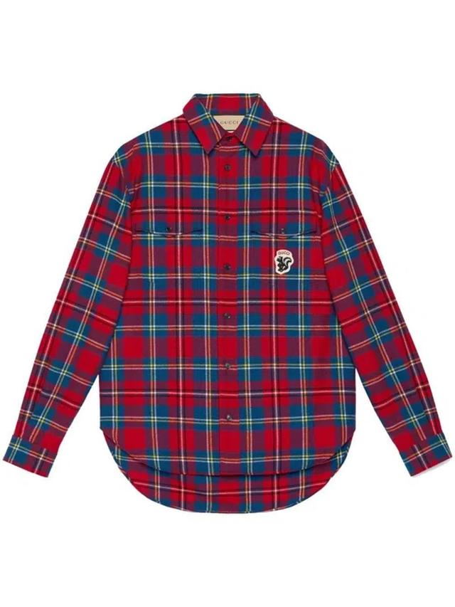 GUCCI Tartan Skunk-patch Shirt In Redbluemix Product Image