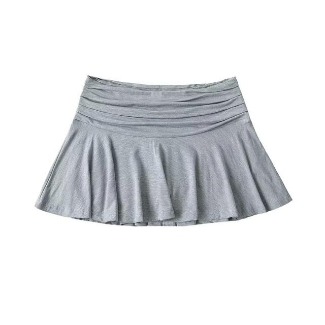 High Waist Ruched Plain Mini Pleated Skirt Product Image