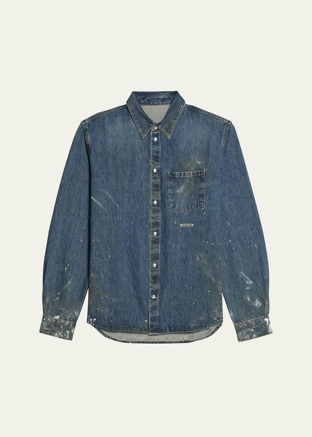 Mens Paint Splatter Denim Overshirt Product Image