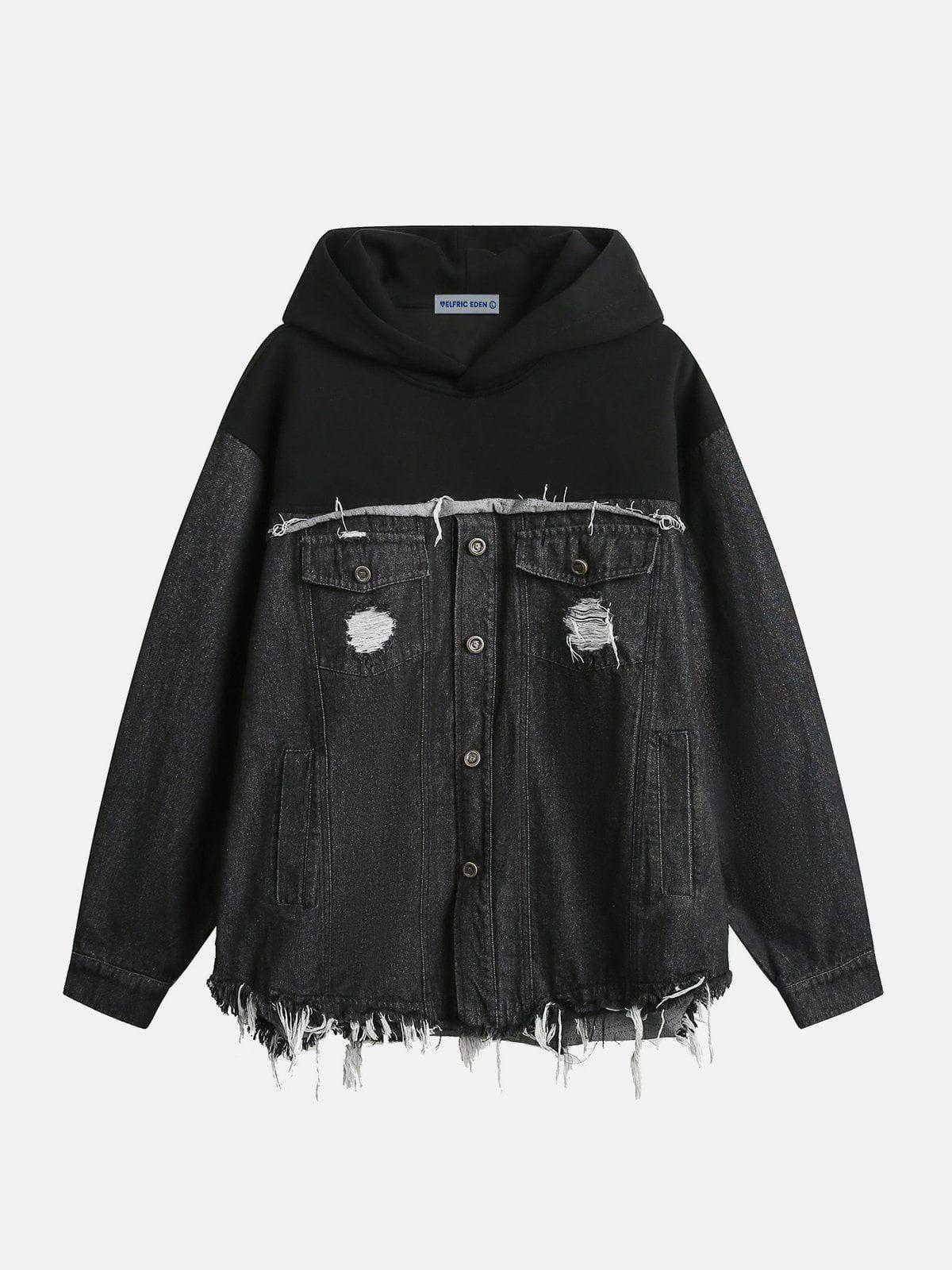 Aelfric Eden Fringe Denim Patchwork Hoodie Product Image