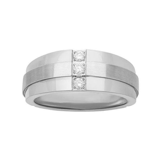 Mens Stainless Steel 1/6 Carat T.W. Diamond Band Ring White Product Image