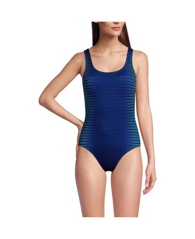 Lands End Womens Chlorine Resistant High Leg Soft Cup Tugless Sporty One Piece Swimsuit - Deep sea navy Product Image