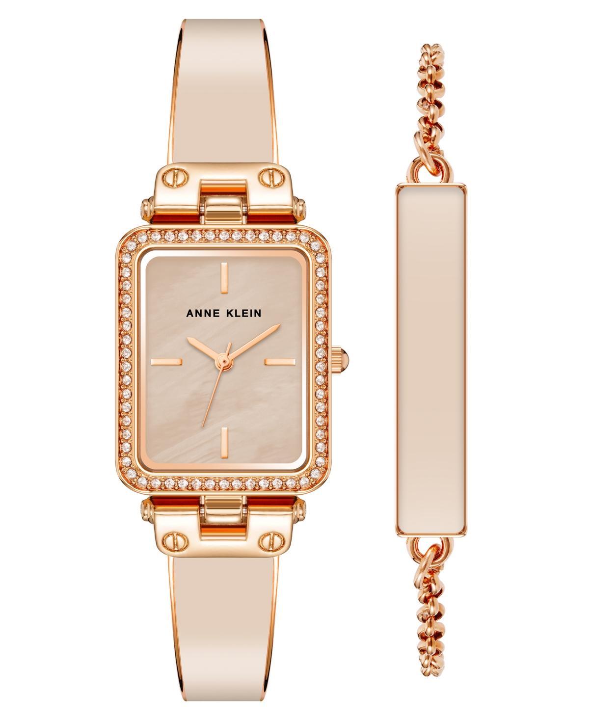 Anne Klein Womens Quartz Pink Enamel and Rose Gold-Tone Alloy Watch 22mm Set, 2 Pieces Product Image