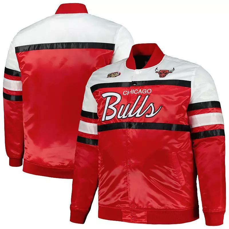 Mens Mitchell & Ness /White Chicago Bulls Big & Tall Heavyweight Full-Snap Satin Jacket Product Image