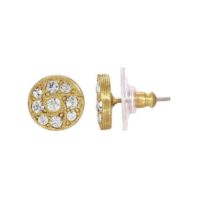 1928 Gold Tone White Simulated Crystal Round Earrings, Womens Product Image