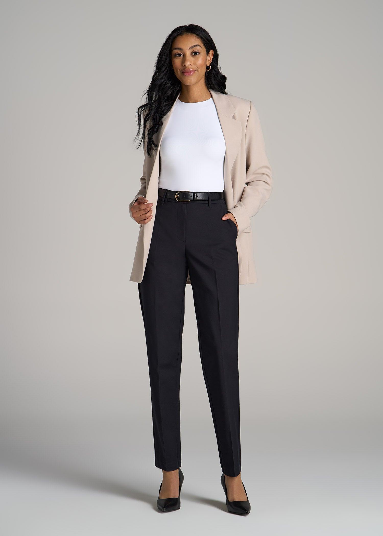 Flat Front Tapered Dress Pants for Tall Women in Black Female Product Image