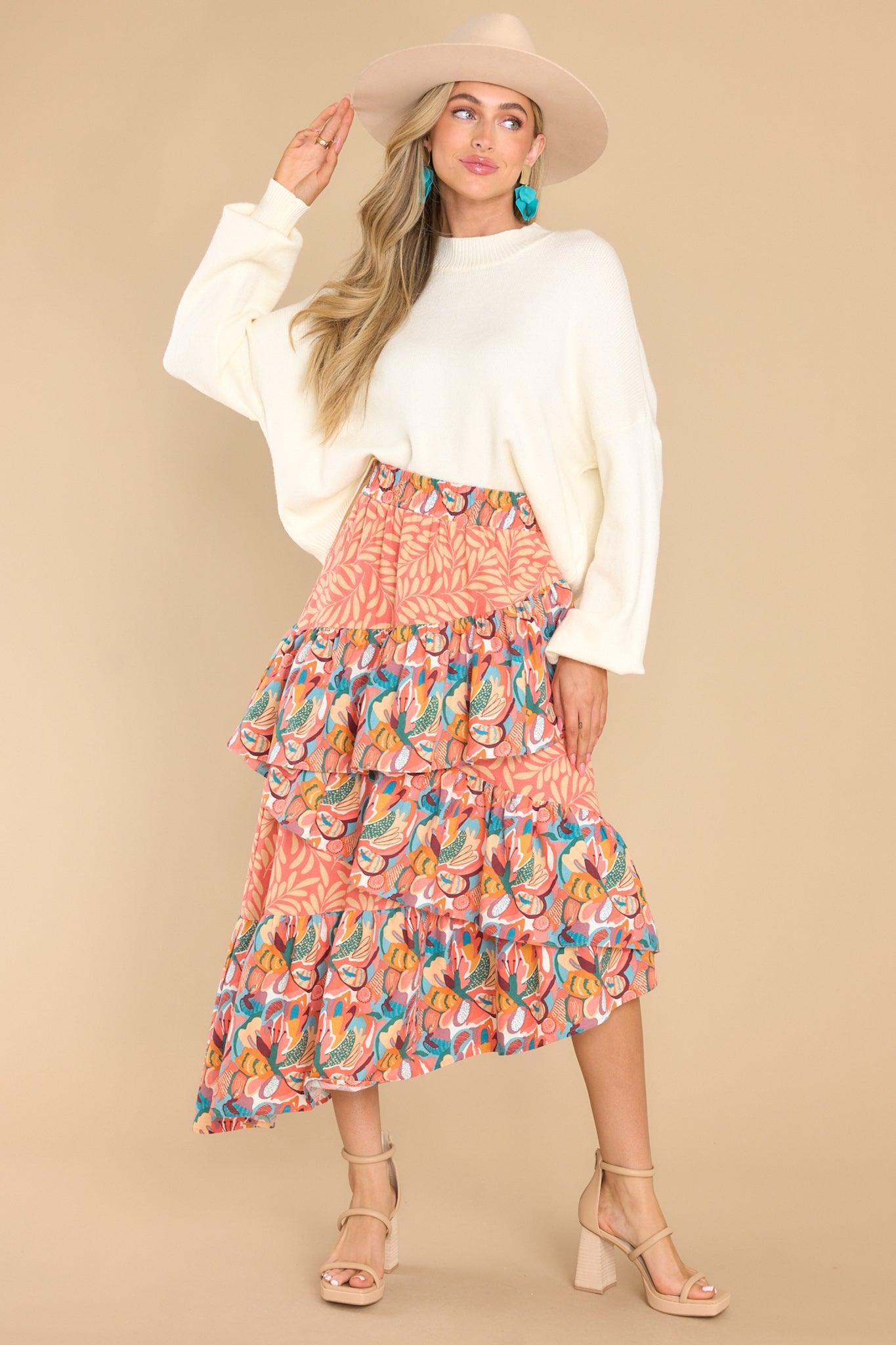 Aura Sunset Horizon Hues Multi Print Midi Skirt Product Image