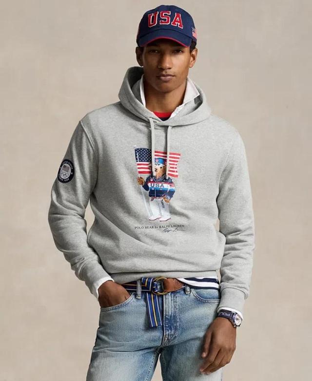 POLO RALPH LAUREN Men's Team Usa Polo Bear Fleece Hoodie In Grey Heather Product Image