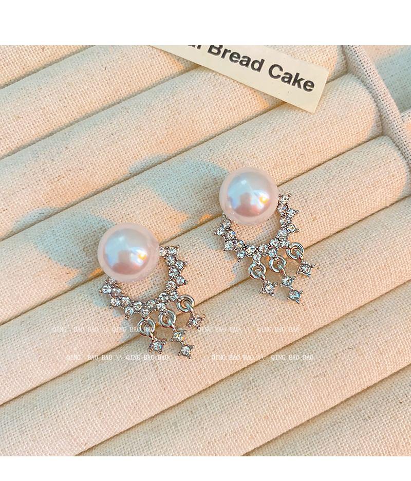 Faux Pearl Rhinestone Alloy Drop Earring Product Image