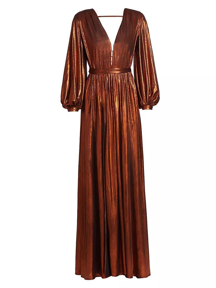 Zoe Metallic Blouson-Sleeve Gown Product Image