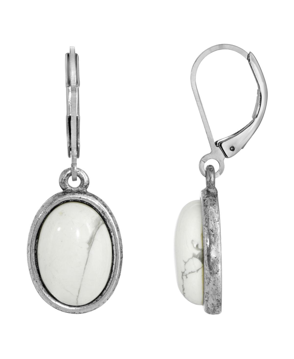 1928 Silver Tone Stone Oval Drop Earrings, Womens, White Product Image