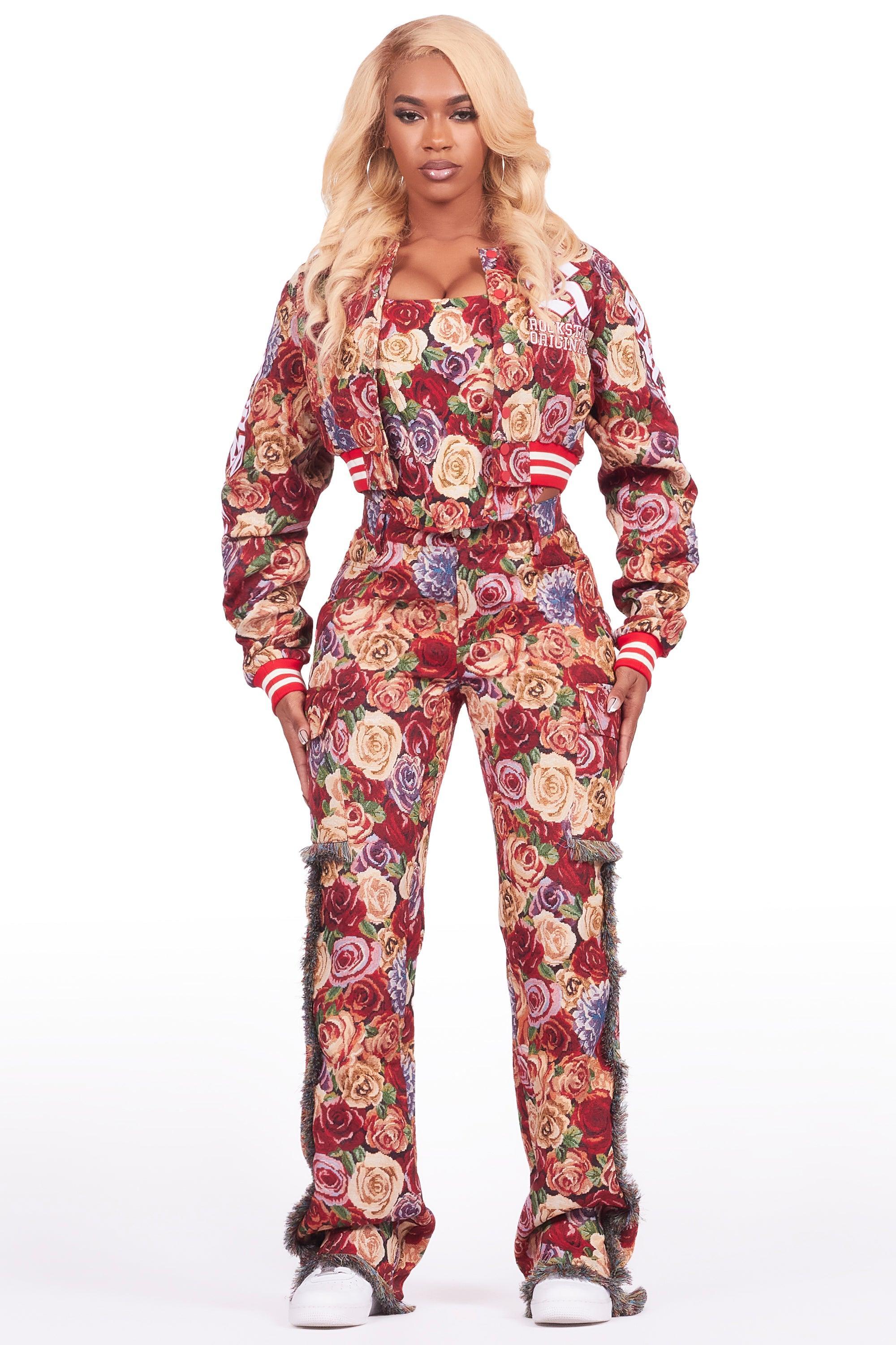 Darresha Red Floral Tapestry Stacked Pant Female Product Image