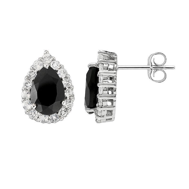 Gemminded Sterling Silver Black Onyx and White Topaz Teardrop Stud Earrings, Womens Product Image