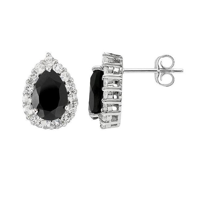 Gemminded Sterling Silver Black Onyx and White Topaz Teardrop Stud Earrings, Womens Product Image