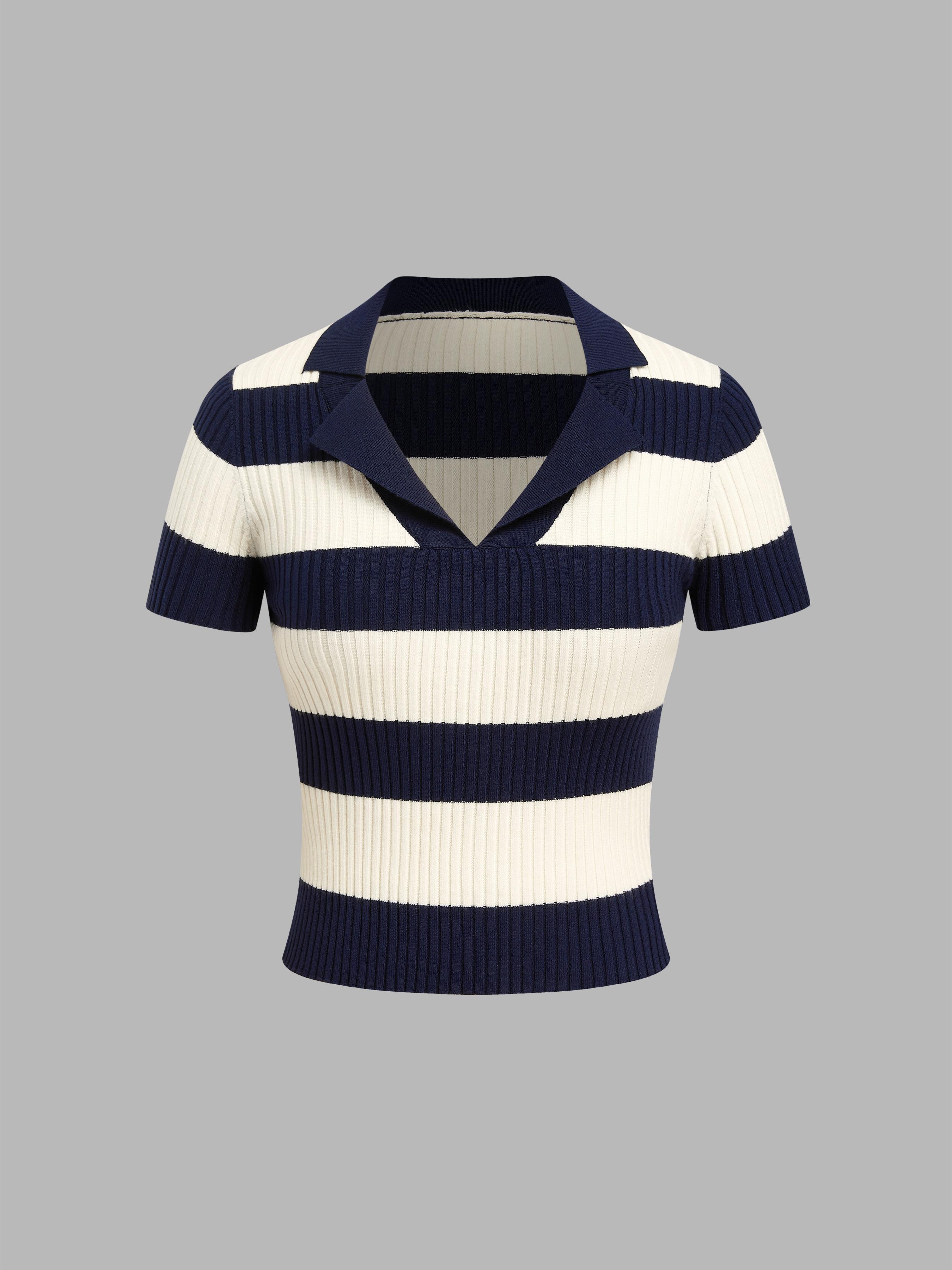 Knit Polo Striped Short Sleeve Top Product Image