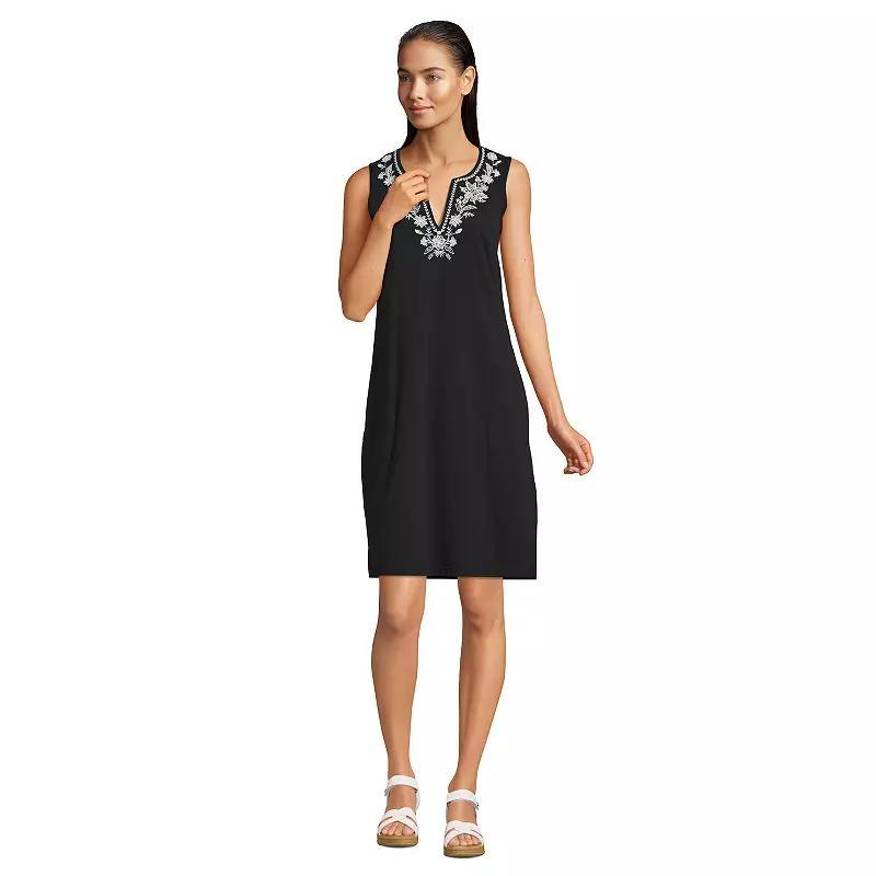 Petite Lands End Embroidered Sleeveless Swim Cover-Up Dress, Womens Product Image