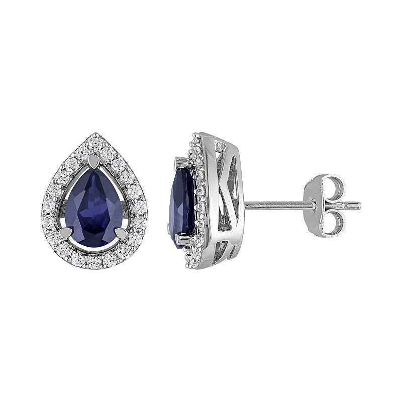 Stella Grace Lab-Created Blue Sapphire and Lab-Created White Sapphire Sterling Silver Teardrop Halo Stud Earrings, Womens Product Image