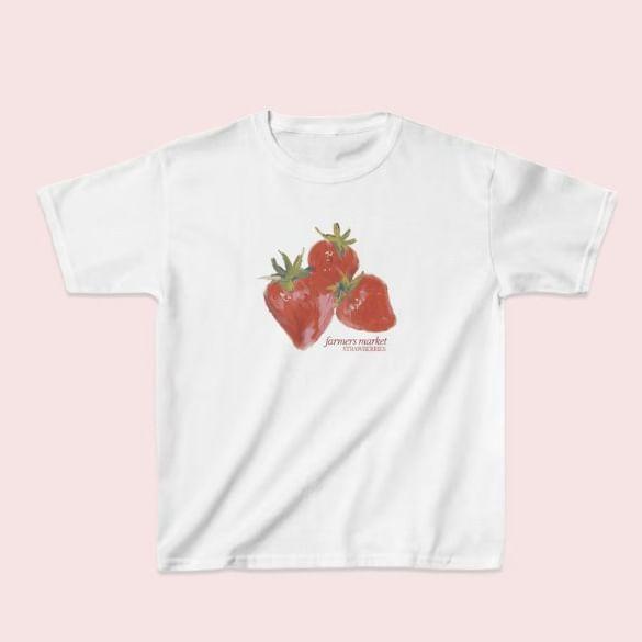 Short Sleeve Strawberry Print Slim-Fit Tee Product Image