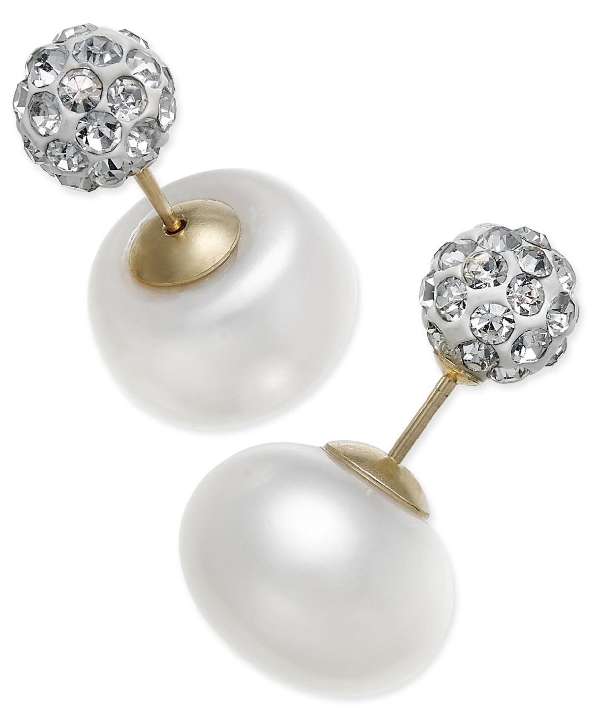 PearLustre by Imperial 14k Gold Freshwater Cultured Pearl & Crystal Bead Front/Back Stud Earrings, Womens Product Image