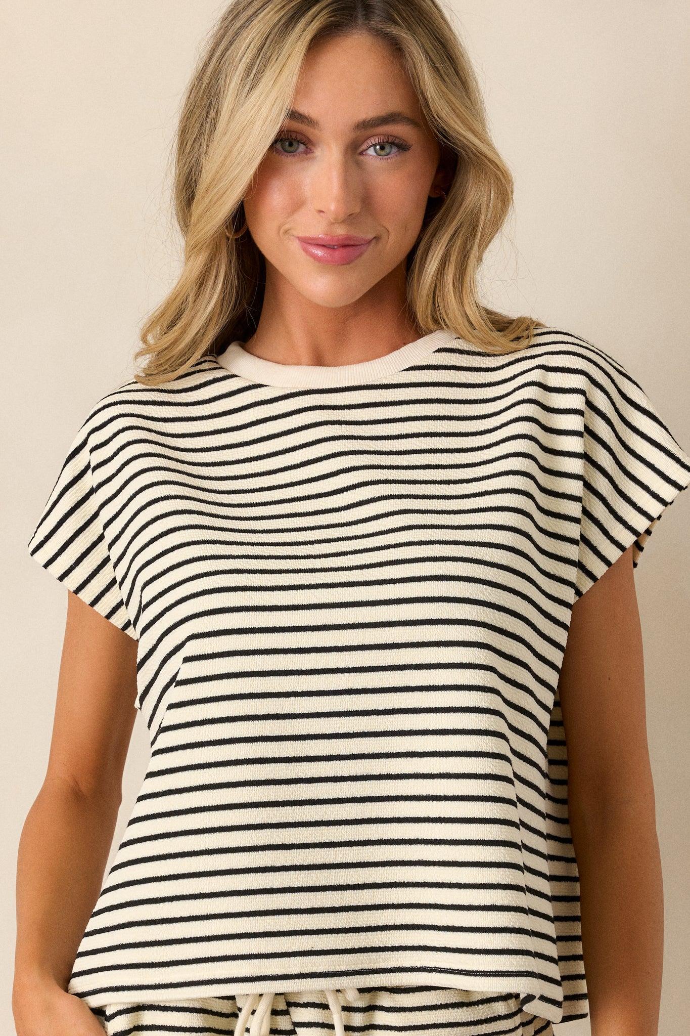 On A Day Ivory Stripe Baggy Tee Product Image