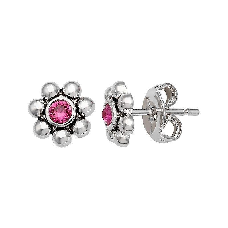 Brilliance Fine Silver-Plated Crystal Flower Birthstone Stud Earrings, Womens, Silver Tone February Product Image