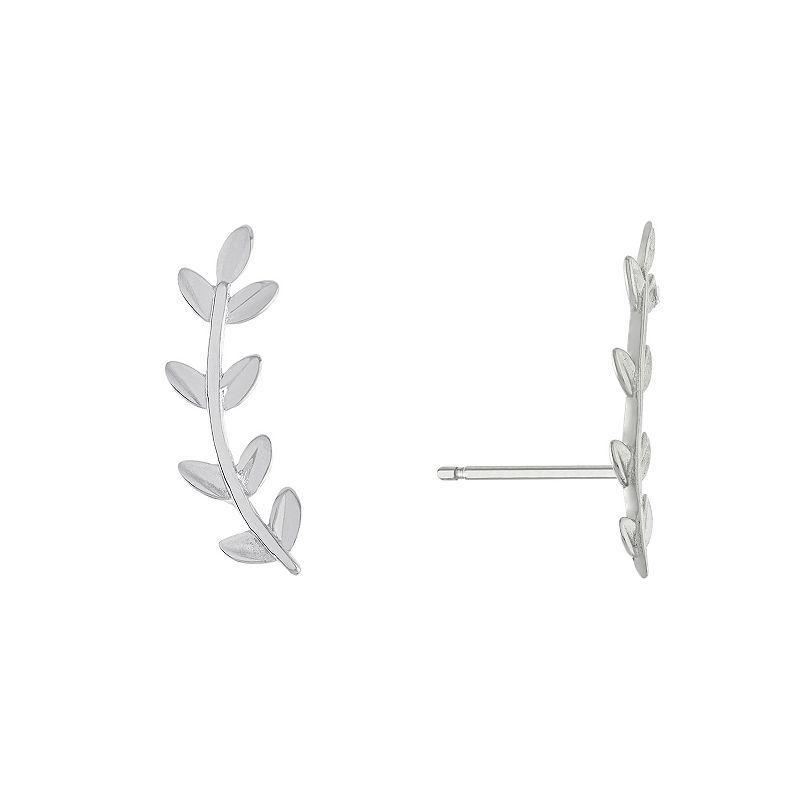 Main And Sterling Sterling Silver Small Leaf Ear Crawler Fan Stud Earrings, Womens Product Image