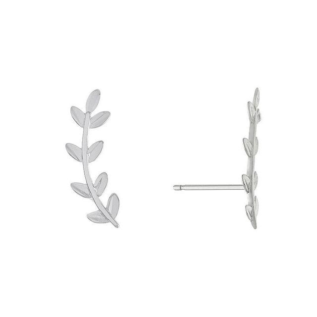 Main And Sterling Sterling Silver Small Leaf Ear Crawler Fan Stud Earrings, Womens Product Image