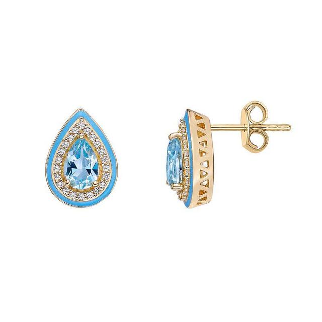 Gemminded 18k Gold Over Silver Blue Topaz & Lab-Created White Sapphire Teardrop Earrings, Womens, Gold Tone Product Image