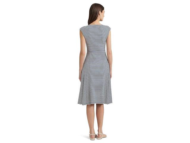 LAUREN Ralph Lauren Striped Cotton-Blend-Jersey Dress (Indigo Dusk/White) Women's Dress Product Image