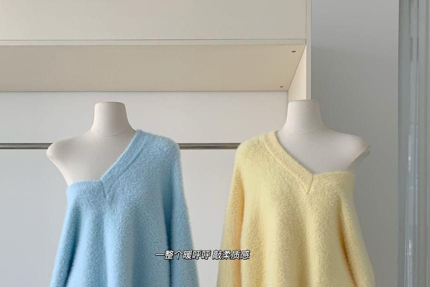 V-Neck Plain Sweater Product Image