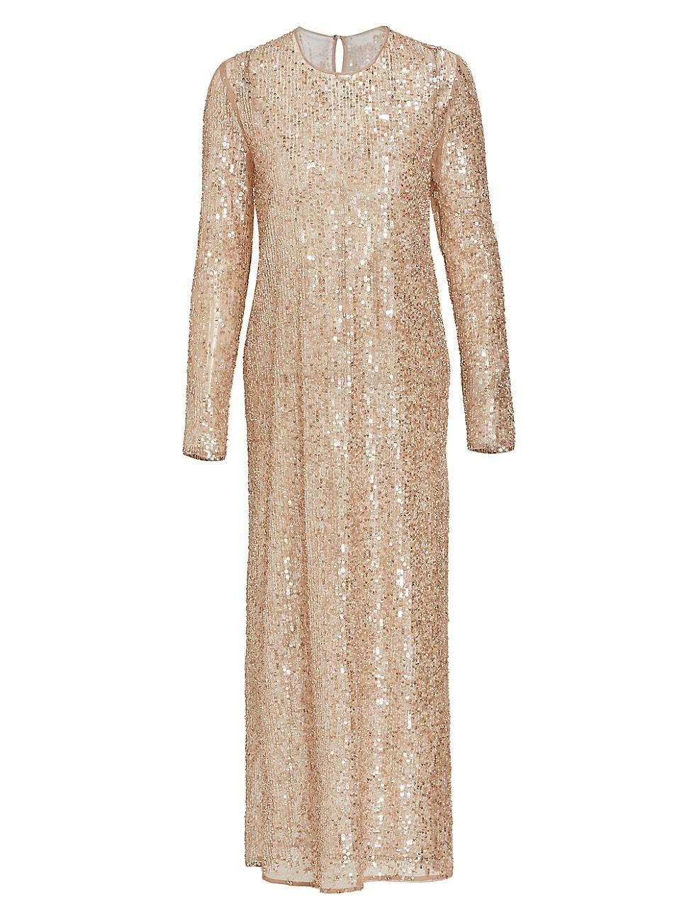 Womens Sheer Sequin-Embroidered Midi-Dress Product Image