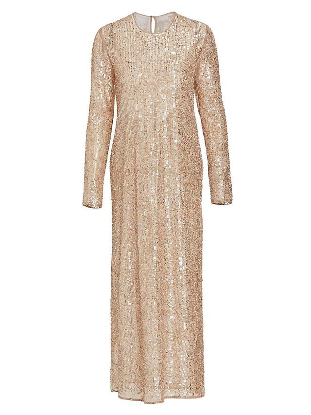 Womens Sheer Sequin-Embroidered Midi-Dress Product Image