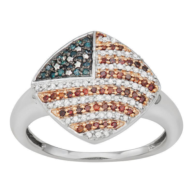 Sterling Silver 1/3 Carat T.W. Multicolor Diamond American Flag Ring, Womens, Size: 6, White Product Image